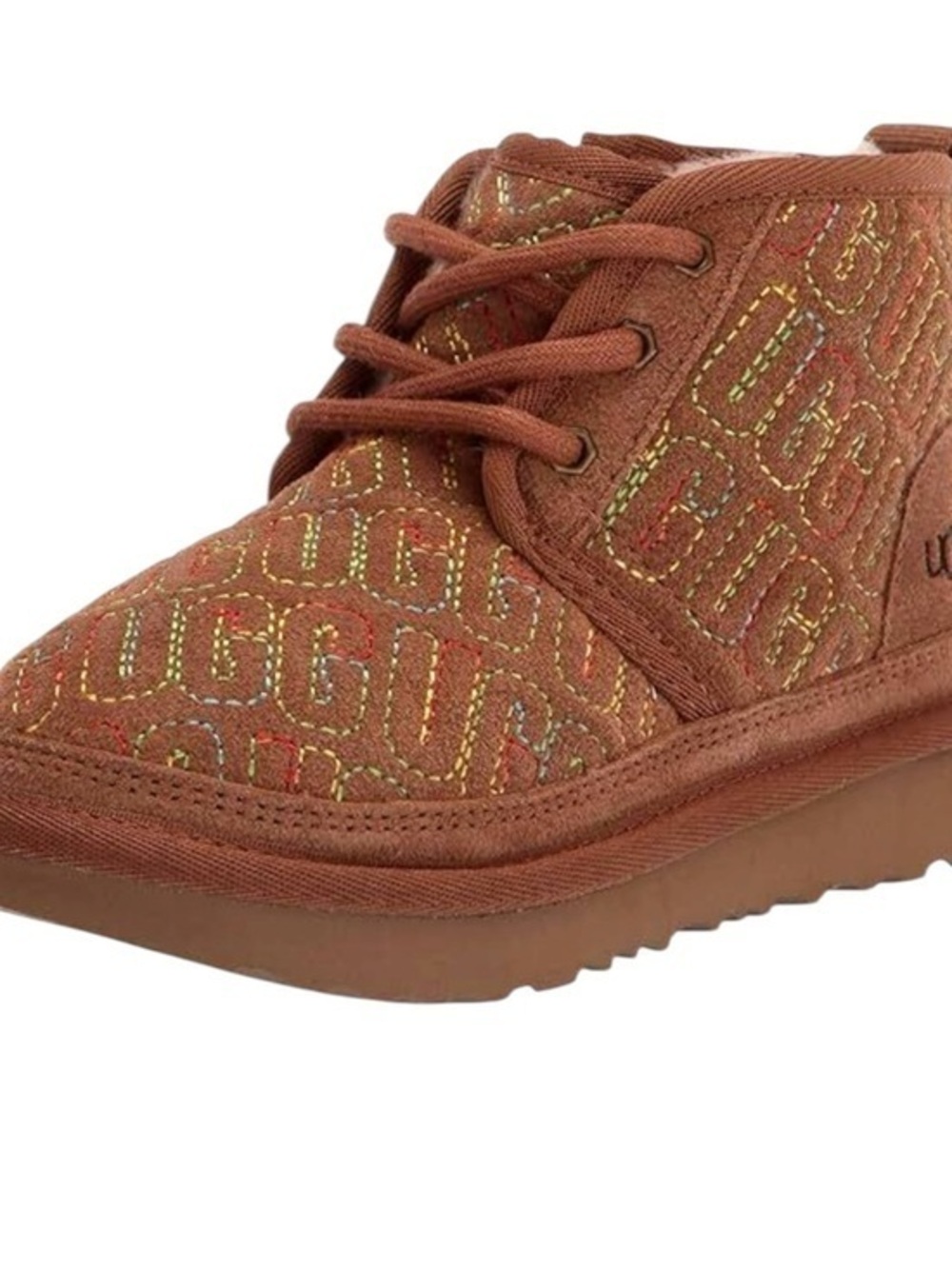 UGG Neumel Graphic Stitch Logo Chestnut Suede Chukka Boots Women’s Size 6